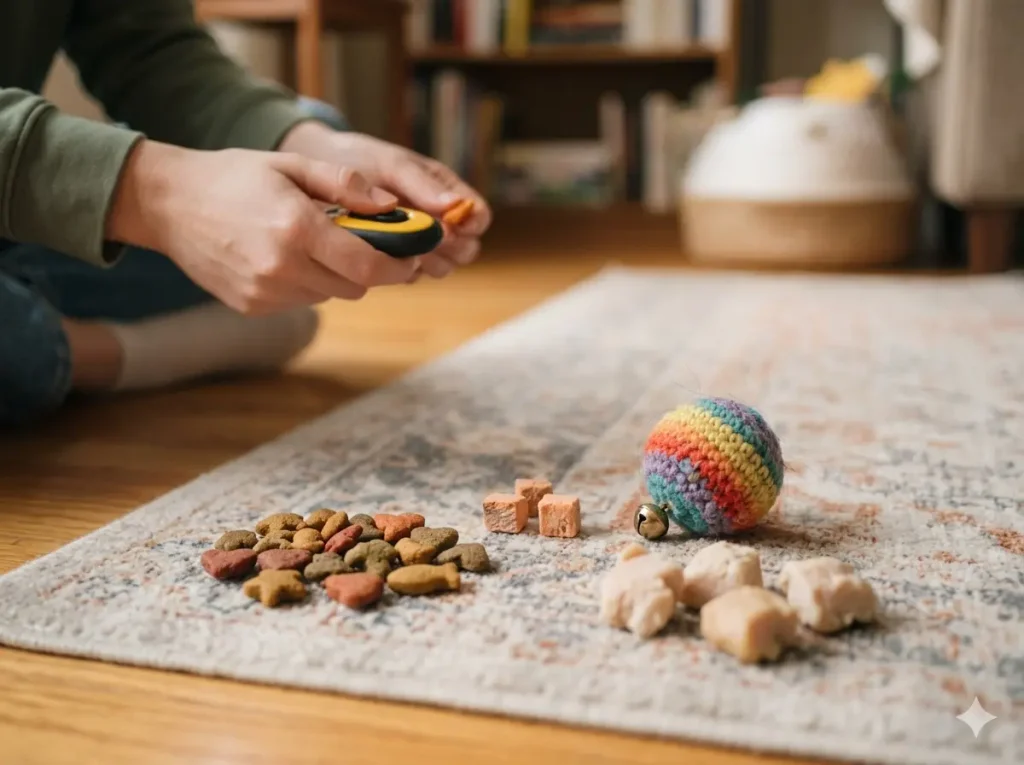 Choosing rewards for positive reinforcement cat training