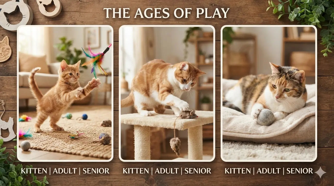 Cat exercise by life stage — kitten, adult, and senior play