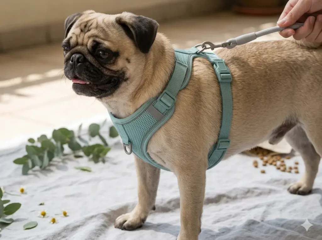 Front-clip harness fit for brachycephalic dogs