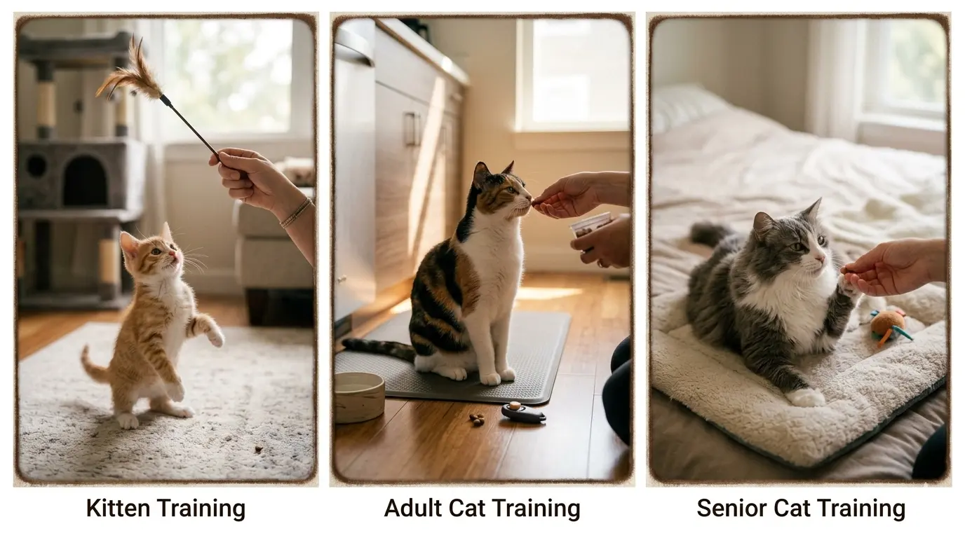 Cat training by life stage — kitten, adult, and senior