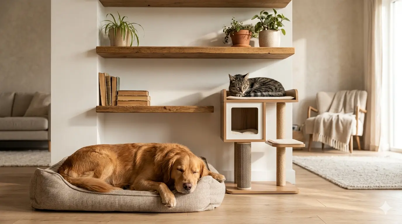 Multi-pet household guide — dog and cat sharing a room